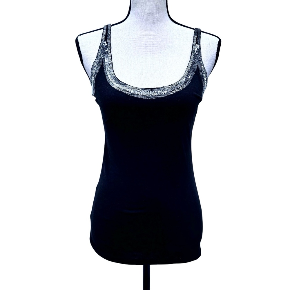 THREADS 4 THOUGHT BLACK BEAD & SEQUIN TRIM COTTON TANK TOP